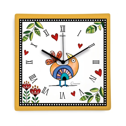 Egan Italy Cocoricò Duvar Saati 31 cm x 31 cm Sarı