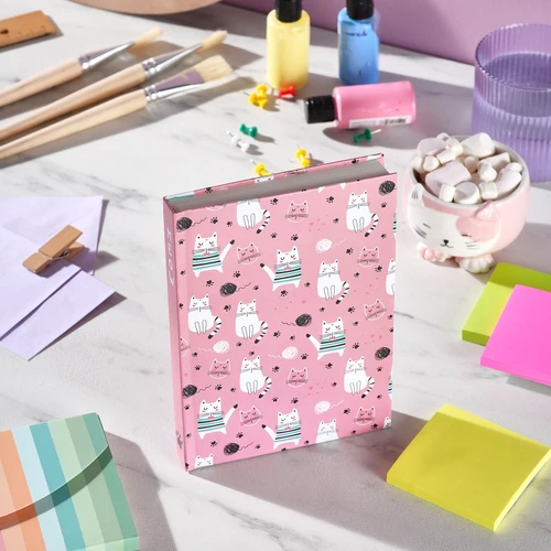 Karaca Container Pembe Kedi 96 Yaprak Çizgili Sert Kapak Defter
