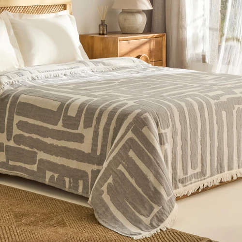 Kaşmir Home Mosy Çift Kişilik Jakar Muslin Pike Gri 