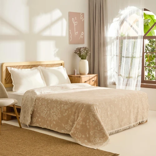 Kaşmir Home Grasy Çift Kişilik Jakar Müslin Pike Bej