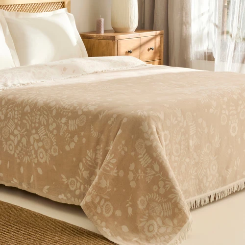 Kaşmir Home Grasy Çift Kişilik Jakar Müslin Pike Bej