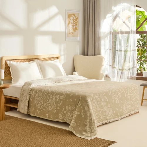 Kaşmir Home Grasy Çift Kişilik Jakar Muslin Pike Çağla