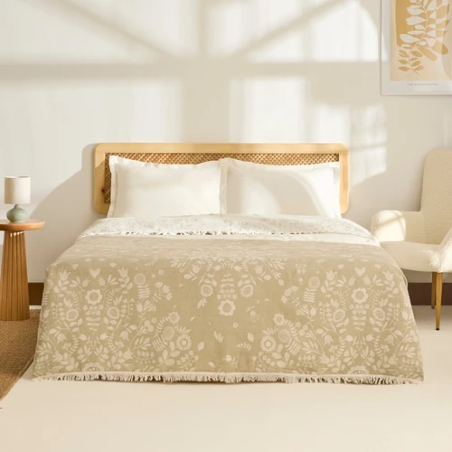 Kaşmir Home Grasy Çift Kişilik Jakar Muslin Pike Çağla