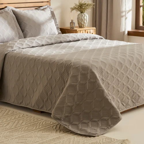 Kaşmir Home Greta Geometrik Çift Kişilik Yatak Örtüsü Takımı Koyu Gri 230x240 cm