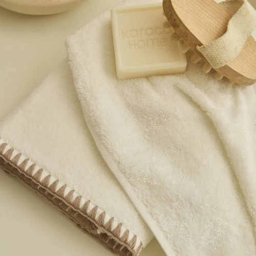 Kaşmir Home Pure 2'li Midye Dikişili Yüz Havlusu Bej