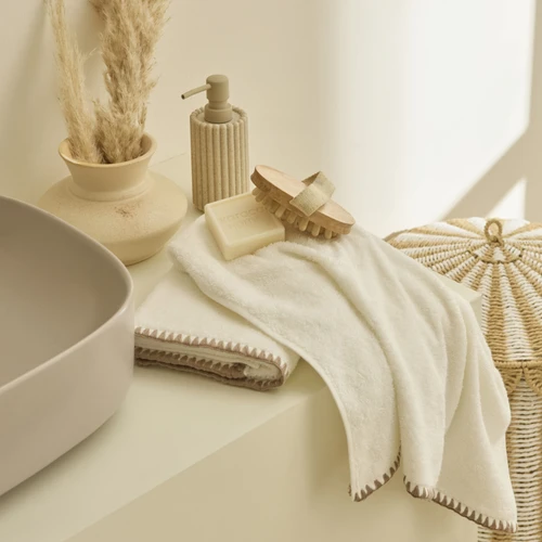 Kaşmir Home Pure 2'li Midye Dikişili Yüz Havlusu Bej