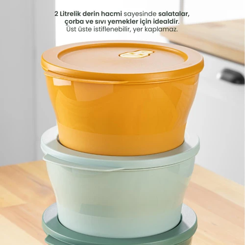 Vienev 3'lü 2 Litre Mikrodalgaya Girebilen Kapaklı Saklama Kabı Seti Renkli