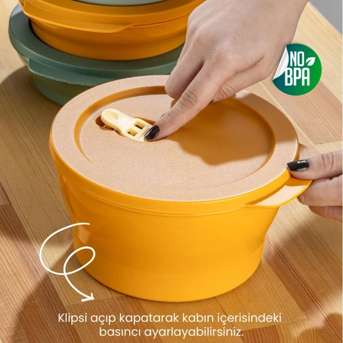 Vienev 3'lü 2 Litre Mikrodalgaya Girebilen Kapaklı Saklama Kabı Seti Renkli