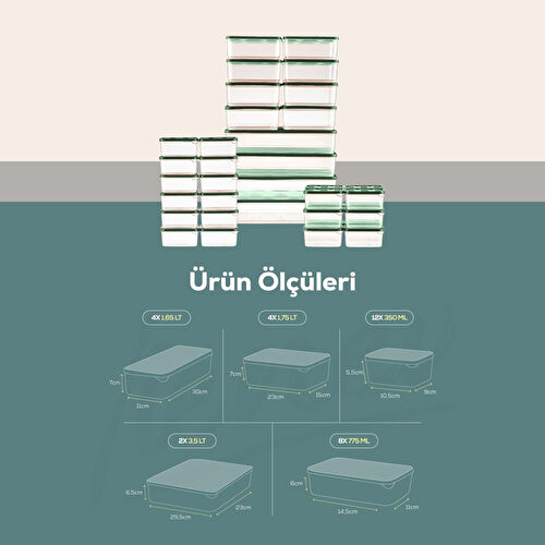 Vienev 30lu Buzdolabı Düzenleyici Organizer Mikrodalgaya Uygun Difriz Saklama Kabı Yeşil