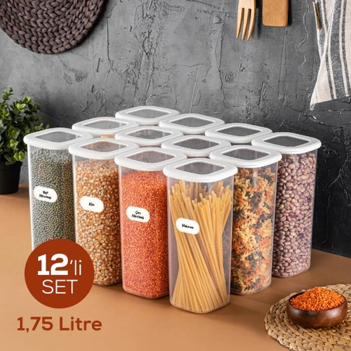 Vienev Etiketli Foly Kare Erzak Saklama Kabı Seti 12li 1,75 Büyük Boy Beyaz