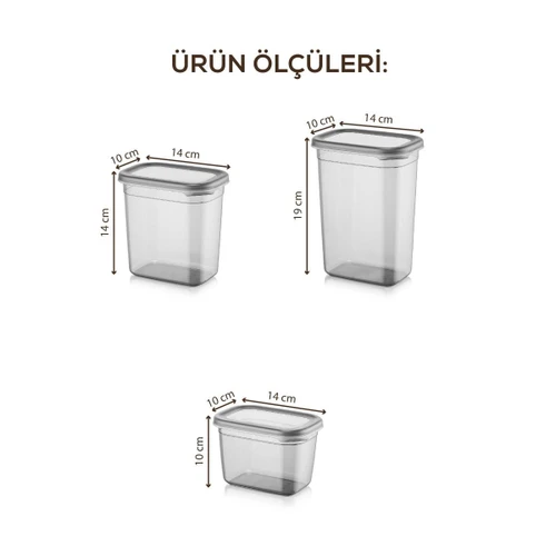 Vienev Beyaz Serigrafi Etiketli 15li Peggy Dikdörtgen Saklama Kabı Seti 5x(1500-1150-800 Ml) Antrasit