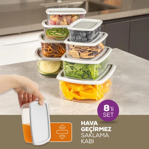 Vienev 8'li Hava Geçirmez Saklama Kabı Seti Antrasit 2x(250-500-750-1200 Ml)