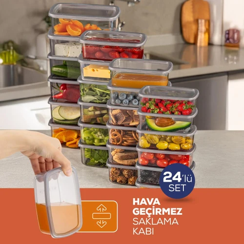 Vienev 24'lü Hava Geçirmez Saklama Kabı Seti Gri 6x(250-500-750-1200 Ml)