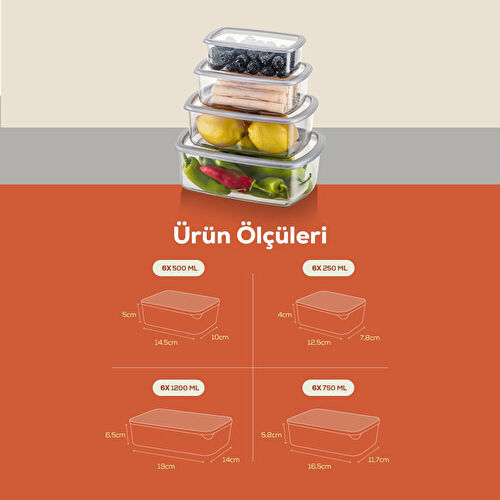 Vienev 24'lü Hava Geçirmez Saklama Kabı Seti Gri 6x(250-500-750-1200 Ml)