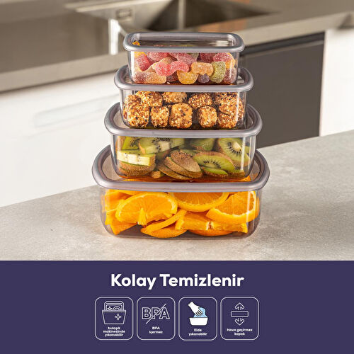 Vienev 4'lü Hava Geçirmez Saklama Kabı Seti Antrasit 1x(250-500-750-1200 Ml)