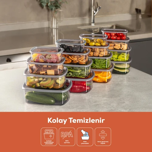 Vienev 16'lı Hava Geçirmez Saklama Kabı Seti Antrasit 4x(250-500-750-1200 Ml)