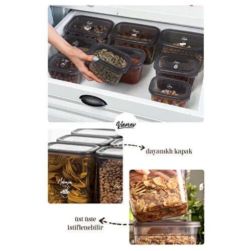 Vienev 30'lu Peggy Dikdörtgen Saklama Kutusu Seti 6x(1,9 1,5 1,15 0,8 0,4 Li̇tre) Serigrafi Etiketli