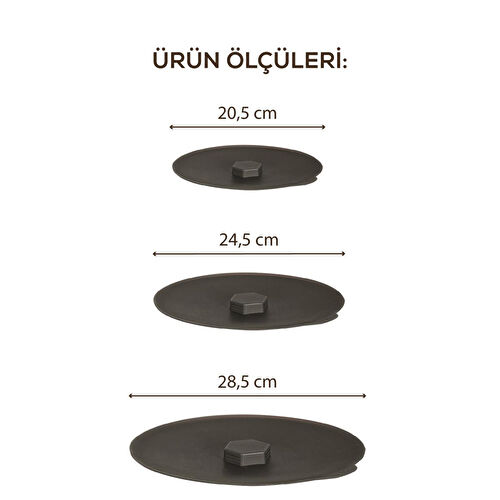 Vienev 3'lü Silikon Tencere Tava Kapağı Isı Koruyucu Antrasit Renk