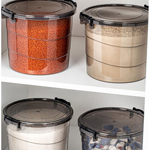 Vienev Mega Boy 2li Yuvarlak Kulplu Deterjanlık Saklama Kutusu Kabı - Un Bakliyat Kabı 7 Litre Antrasit