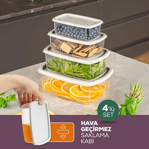 Vienev 4'lü Hava Geçirmez Saklama Kabı Seti Gri 1x(250-500-750-1200 Ml)