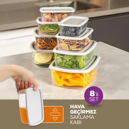 Vienev 8'li Hava Geçirmez Saklama Kabı Seti Gri 2x(250-500-750-1200 Ml)