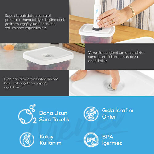 Vienev Vacuumfresh 2'li 1800 Ml Vakumlu Gıda Saklama Kabı Seti