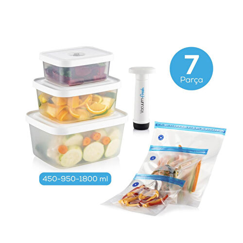 Vienev Vacuumfresh 7 Parça Vakumlu Gıda Saklama Ve Vakumlu Poşet Seti
