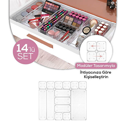 Vienev 14'lü Takı Makyaj Çekmece Içi Düzenleyici Kozmetik Aksesuar Organizer
