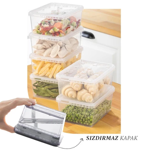 Vienev 6'lı 1,5 Litre Block Buzdolabı Ve Derin Dondurucu Sızdırmaz Saklama Kabı Şeffaf