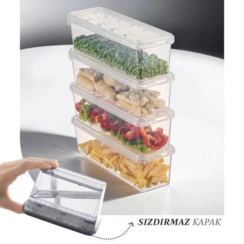 Vienev 4'lü 1,4 Litre Block Buzdolabı Ve Derin Dondurucu Sızdırmaz Saklama Kabı Şeffaf