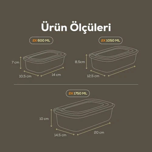 Vienev 6'lı Vip Dikdörtgen Mikrodalga Ve Difrize Uygun Saklama Kabı Seti Mavi 2x(1750,1050,600 Ml)