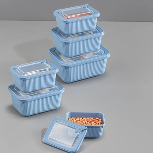 Vienev 6'lı Vip Dikdörtgen Mikrodalga Ve Difrize Uygun Saklama Kabı Seti Mavi 2x(1750,1050,600 Ml)