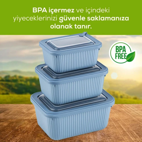 Vienev 6'lı Vip Dikdörtgen Mikrodalga Ve Difrize Uygun Saklama Kabı Seti Mavi 2x(1750,1050,600 Ml)