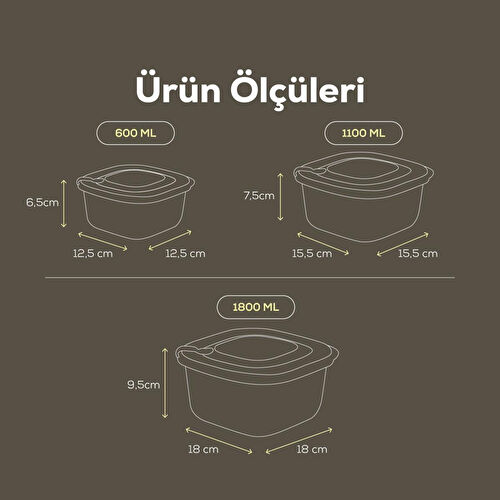 Vienev 9'lu 3x(600-1100-1800 Ml) Mikrodalga Ve Difrize Uygun Vip Kapaklı Özel Saklama Kabı Seti Yeşil