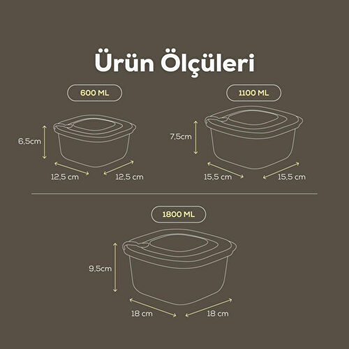 Vienev 6'lı 2x(600-1100-1800 Ml) Mikrodalga Ve Difrize Uygun Vip Kapaklı Özel Saklama Kabı Seti Mavi