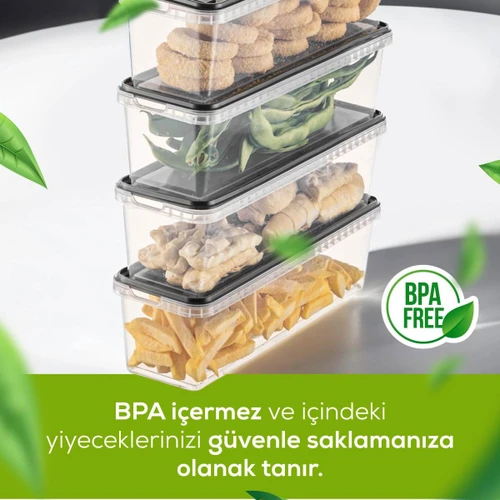 Vienev 4'lü 1,4 Litre Block Buzdolabı Ve Derin Dondurucu Sızdırmaz Saklama Kabı Şeffaf Antrasit