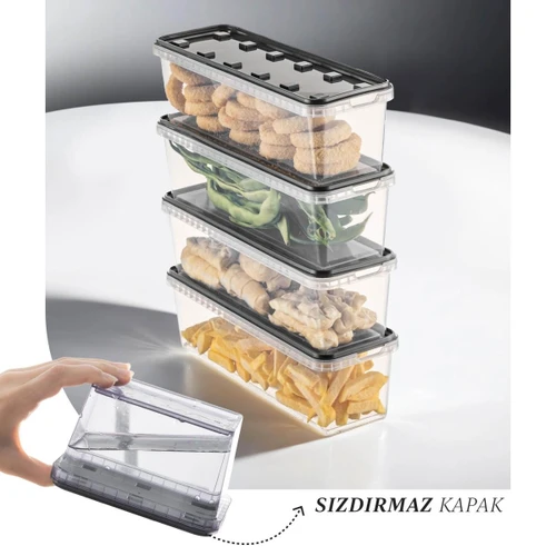 Vienev 4'lü 1,4 Litre Block Buzdolabı Ve Derin Dondurucu Sızdırmaz Saklama Kabı Şeffaf Antrasit