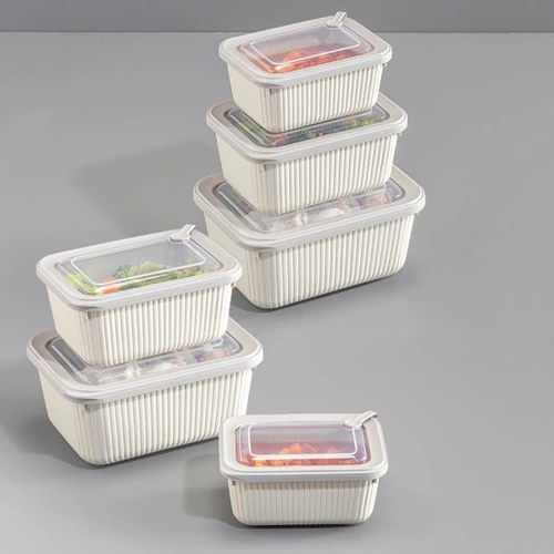 Vienev 6'lı Vip Dikdörtgen Mikrodalga Ve Difrize Uygun Saklama Kabı Seti Bej 2x(1750,1050,600 Ml)