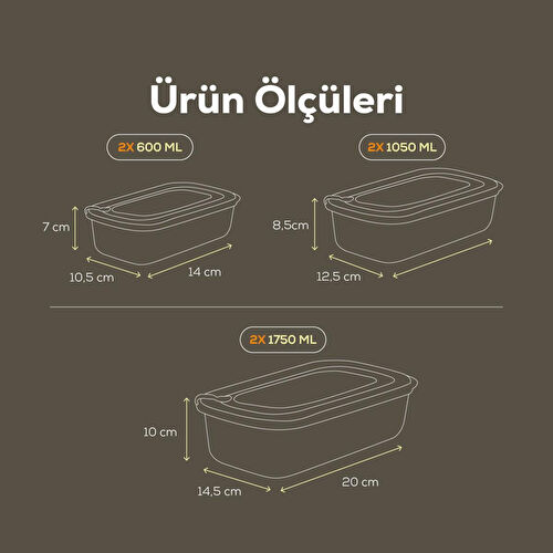 Vienev 6'lı Vip Dikdörtgen Mikrodalga Ve Difrize Uygun Saklama Kabı Seti Yeşil 2x(1750,1050,600 Ml)