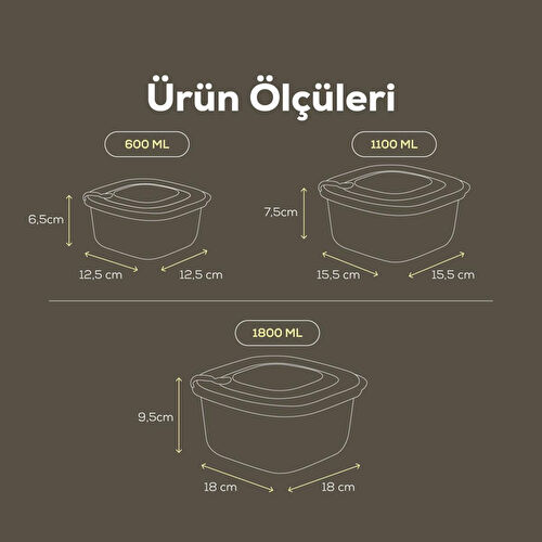 Vienev 9'lu 3x(600-1100-1800 Ml) Mikrodalga Ve Difrize Uygun Vip Kapaklı Özel Saklama Kabı Seti Bej
