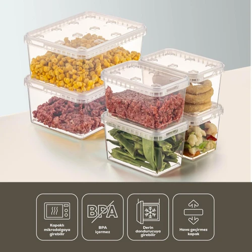 Vienev 6'lı Block Buzdolabı Ve Derin Dondurucu Sızdırmaz Saklama Kabı Şeffaf 2x(1,5 Lt)-4x(0,7 Lt)