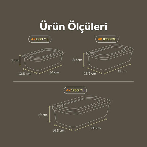 Vienev 12'li Vip Dikdörtgen Mikrodalga Ve Difrize Uygun Saklama Kabı Seti Mavi 4x(1750,1050,600 Ml)