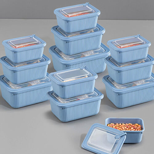 Vienev 12'li Vip Dikdörtgen Mikrodalga Ve Difrize Uygun Saklama Kabı Seti Mavi 4x(1750,1050,600 Ml)