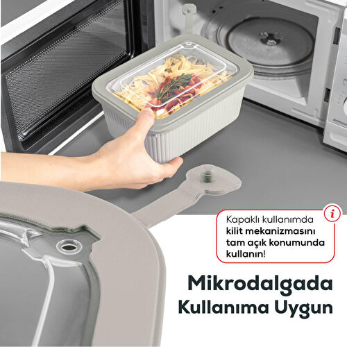 Vienev 9'lu Vip Dikdörtgen Mikrodalga Ve Difrize Uygun Saklama Kabı Seti Bej 3x(1750,1050,600 Ml)