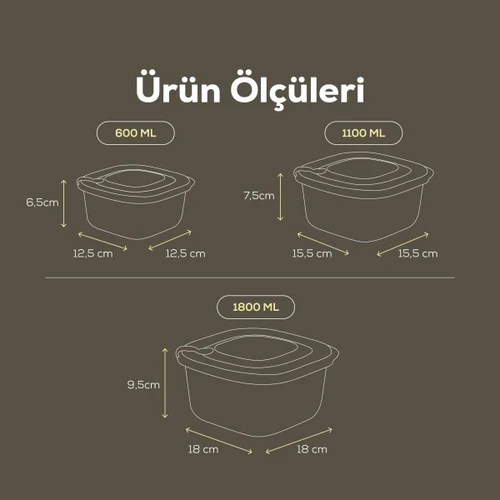 Vienev 12'li 4x(600-1100-1800 Ml) Mikrodalga Ve Difrize Uygun Vip Kapaklı Özel Saklama Kabı Seti Bej