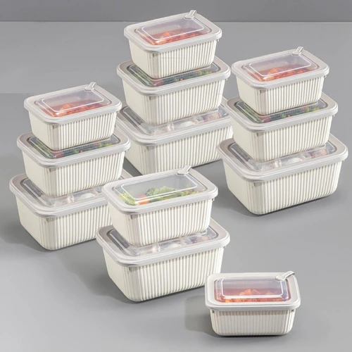 Vienev 12'li Vip Dikdörtgen Mikrodalga Ve Difrize Uygun Saklama Kabı Seti Bej 4x(1750,1050,600 Ml)