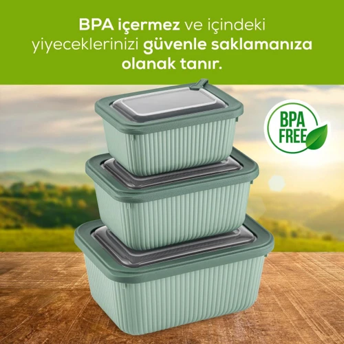 Vienev 12'li Vip Dikdörtgen Mikrodalga Ve Difrize Uygun Saklama Kabı Seti Yeşil 4x(1750,1050,600 Ml)