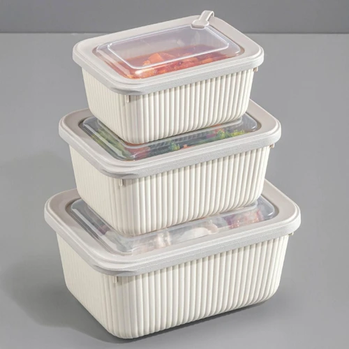 Vienev 3'lü Vip Dikdörtgen Mikrodalga Ve Difrize Uygun Saklama Kabı Seti Bej 1x(1750,1050,600 Ml)