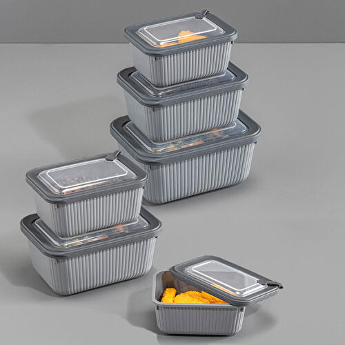 Vienev 6'lı Vip Dikdörtgen Mikrodalga Ve Difrize Uygun Saklama Kabı Seti Gri 2x(1750,1050,600 Ml)