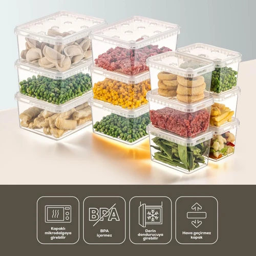 Vienev 12'li Block Buzdolabı Ve Derin Dondurucu Sızdırmaz Saklama Kabı Şeffaf 6x(1,5-0,7 Lt)